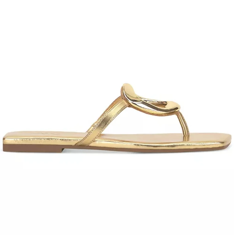 INC International Concepts Women's Yadira Open-Toe Flat Gold Sandals Size 7.5